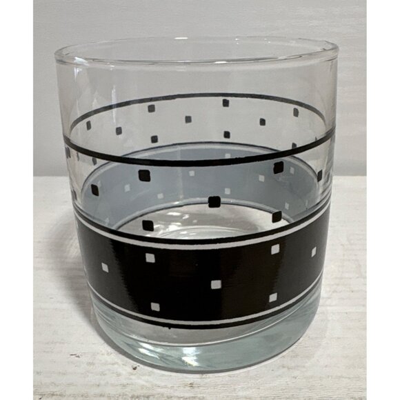 Set Of 4 Retro Black & White Geometric Patterned Glass Tumblers - Picture 2 of 6